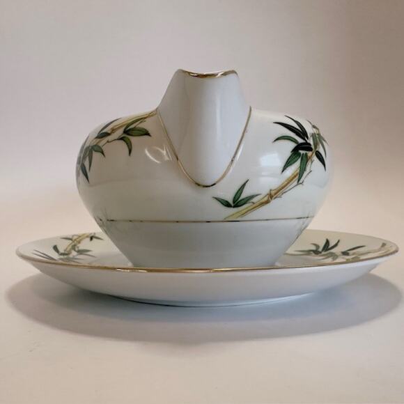 Kent Bali Hai China Gravy Boat/Attached Underplate Bamboo On Rim, Cream Rim VTG - Picture 7 of 16